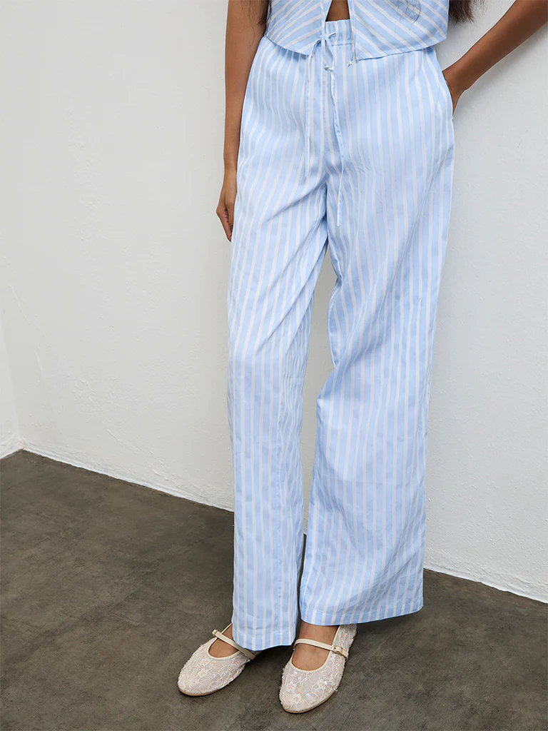 Nuon Blue Striped High-Rise Pants - Image 2