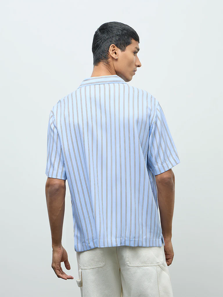 Nuon Blue Striped Relaxed-Fit Shirt - Image 4