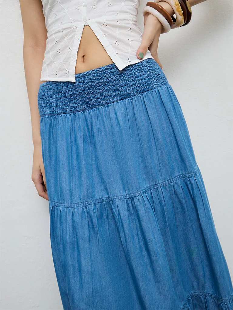 Nuon Blue Tiered High-Rise Denim Skirt - Image 3