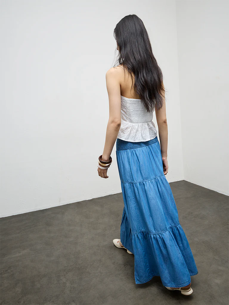 Nuon Blue Tiered High-Rise Denim Skirt - Image 4