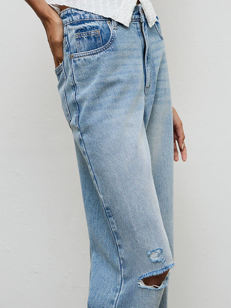 Nuon Blue Washed Distressed High-Rise Jeans - Image 3