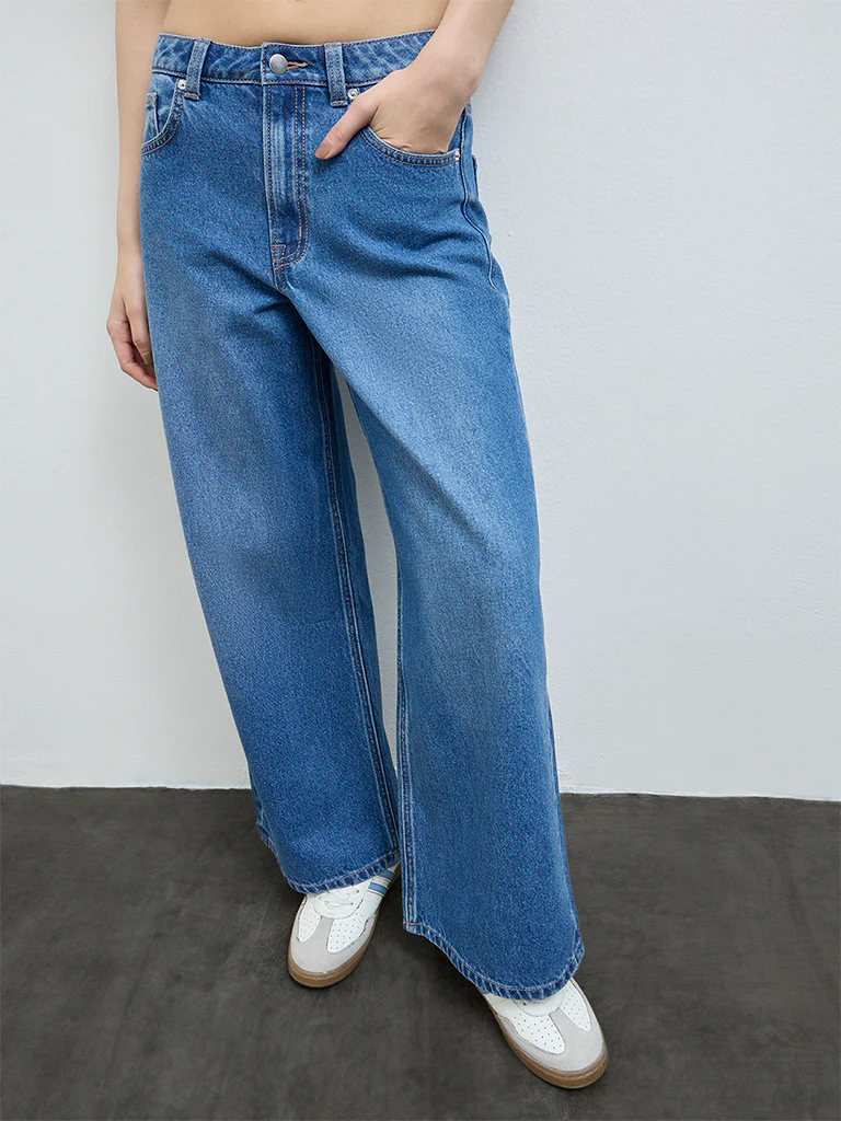Nuon Blue Washed High-Rise Cotton Jeans - Image 2
