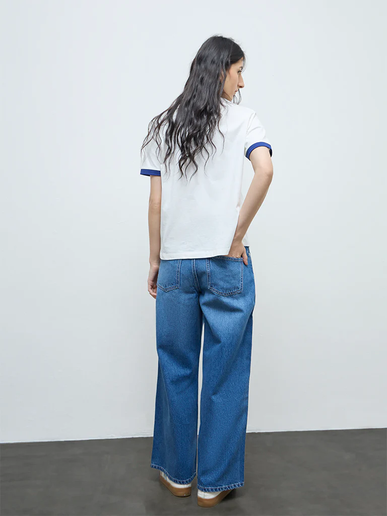 Nuon Blue Washed High-Rise Cotton Jeans - Image 4