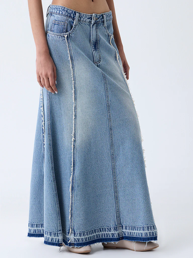 Nuon Blue Washed High-Rise Denim Skirt - Image 2
