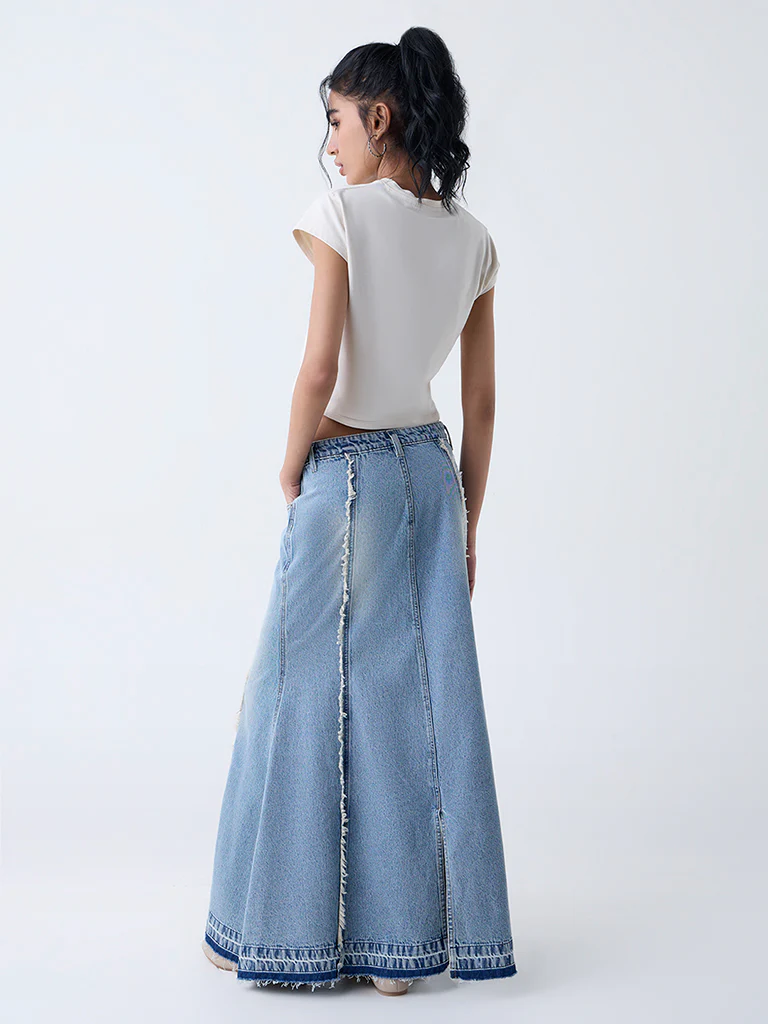 Nuon Blue Washed High-Rise Denim Skirt - Image 4