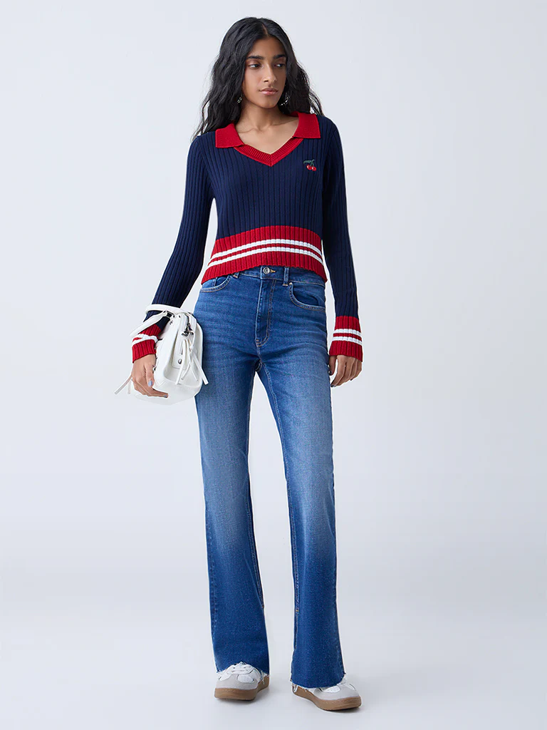 Nuon Blue Washed High-Rise Flared Jeans
