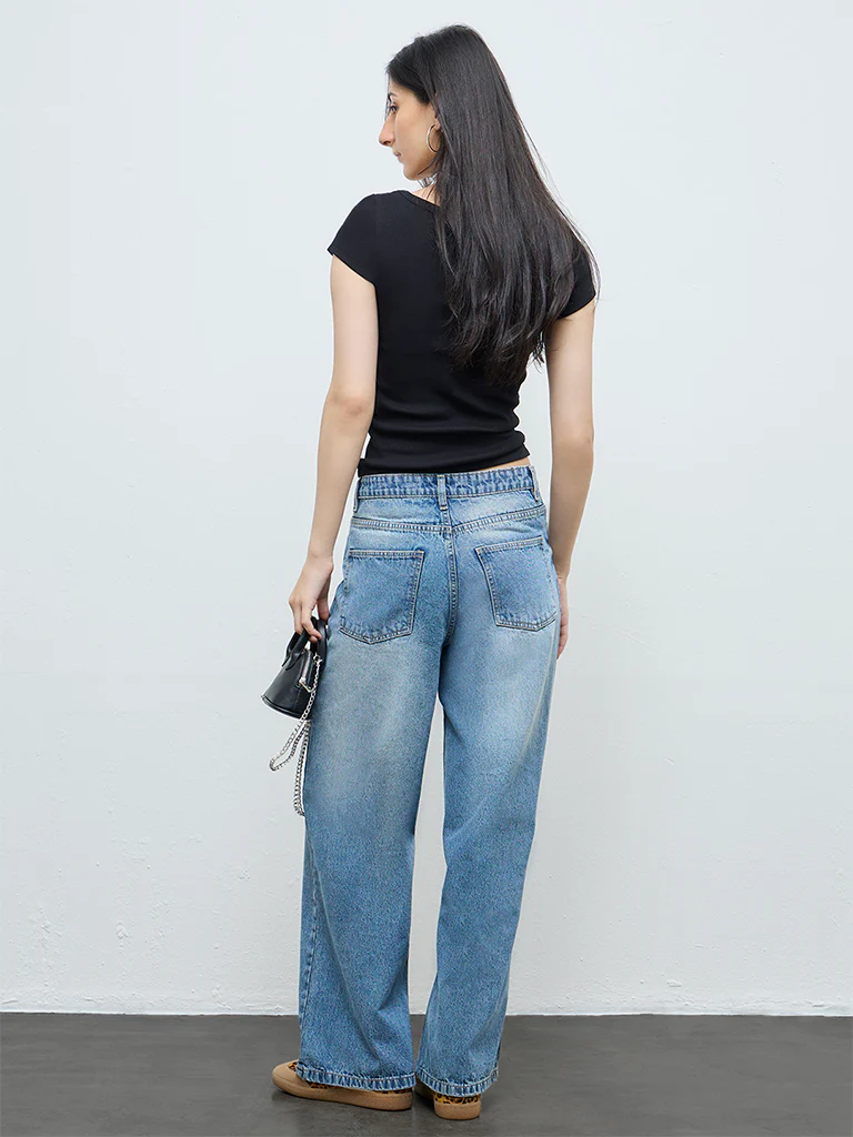 Nuon Blue Washed High-Rise Flared Jeans - Image 4