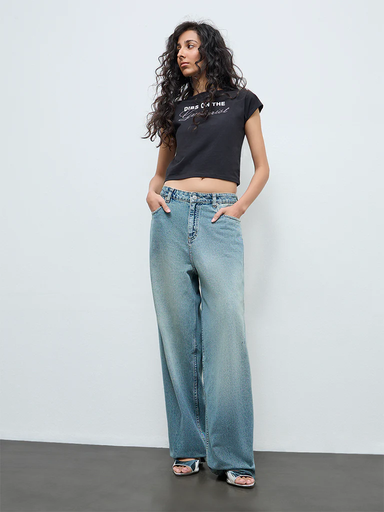 Nuon Blue Washed High-Rise Jeans