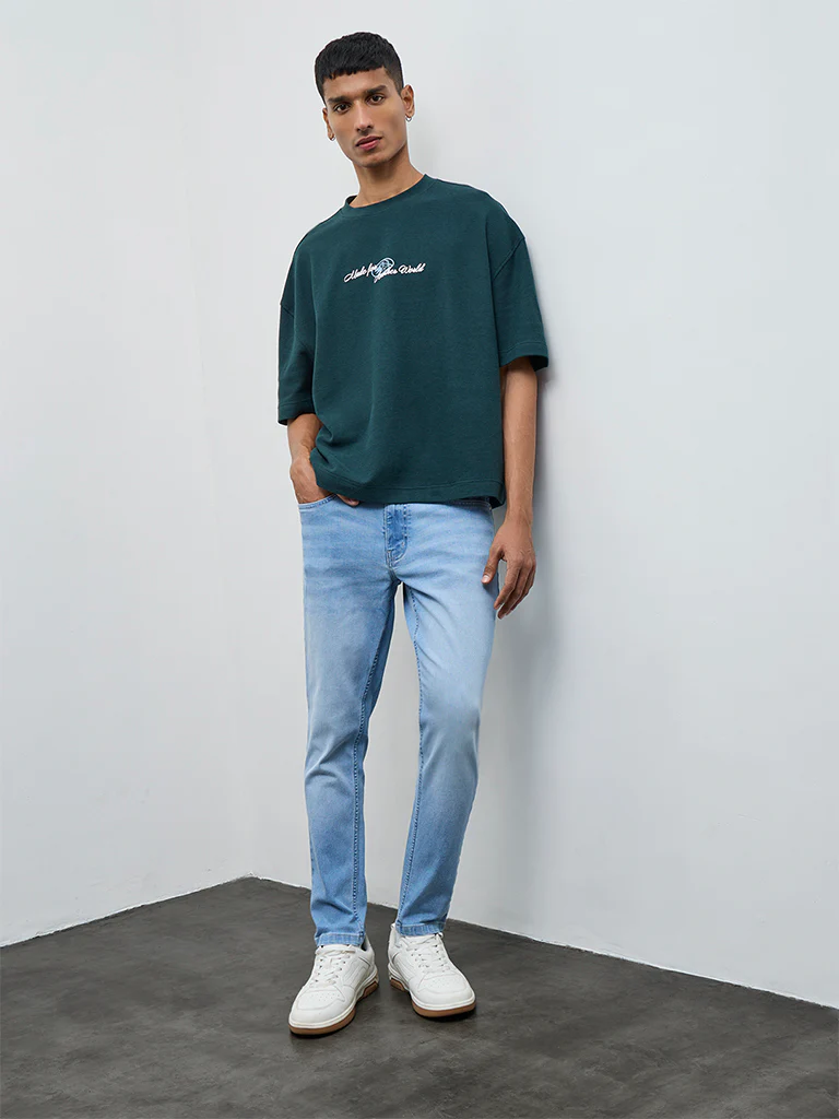 Nuon Blue Washed Slim-Fit Mid-Rise Jeans