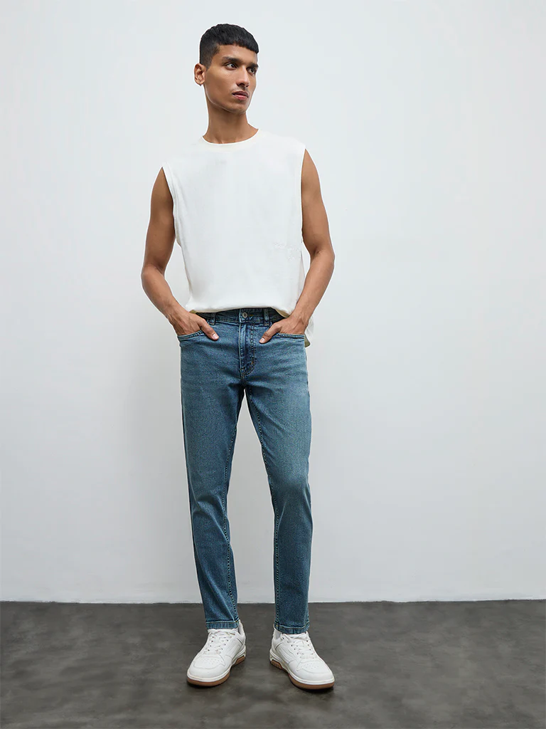 Nuon Blue Washed Slim-Fit Mid-Rise Jeans