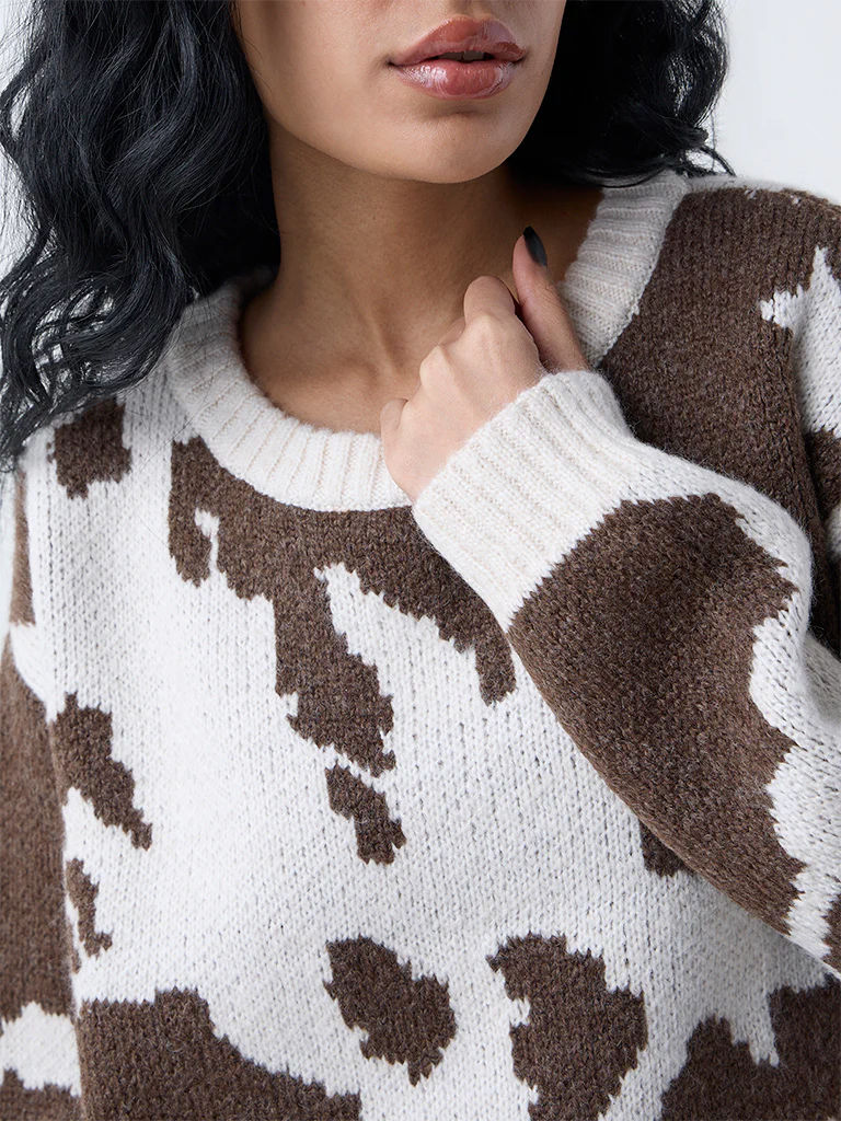 Nuon Brown Abstract Pattern Sweater - Image 3