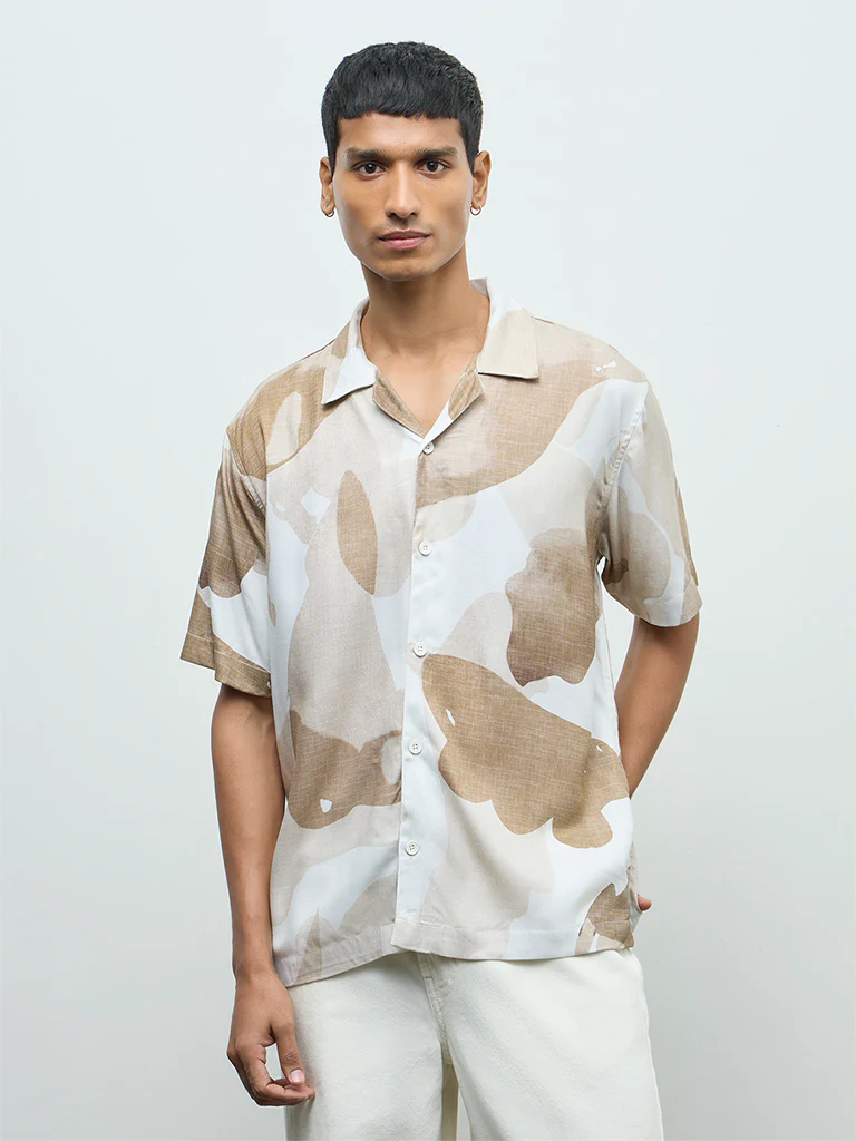 Nuon Brown Abstract Printed Relaxed-Fit Shirt - Image 2