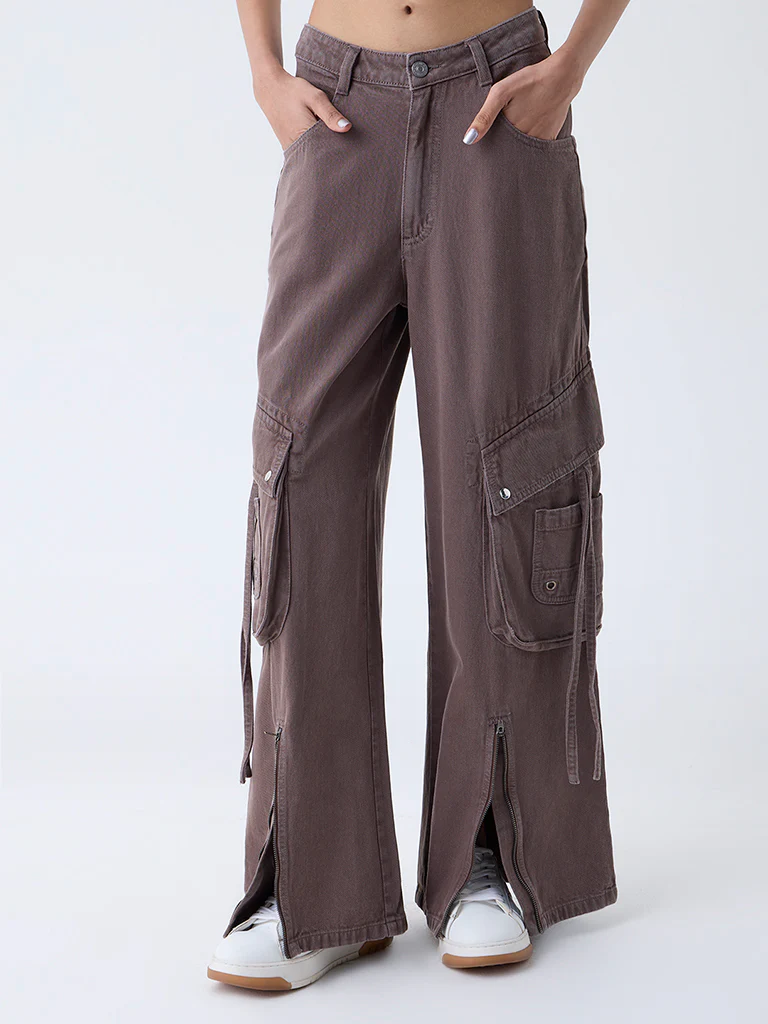 Nuon Brown Cargo-Style High-Rise Jeans - Image 2