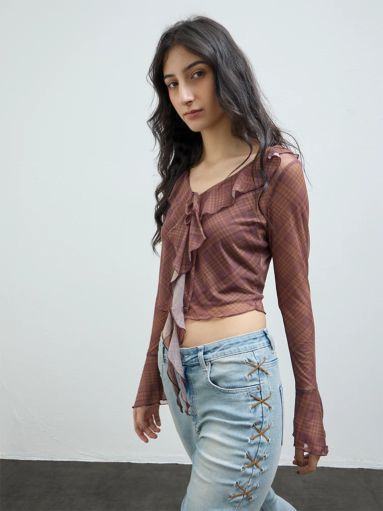 Nuon Brown Checks Detailed Mesh Top