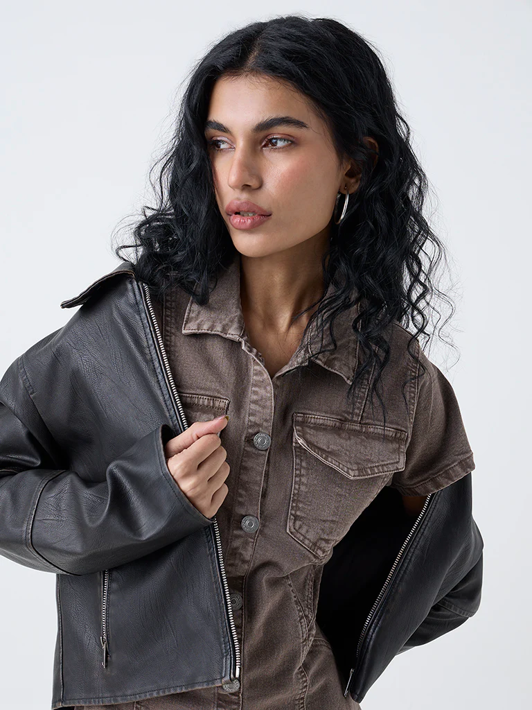 Nuon Brown Denim Shirt Dress - Image 3
