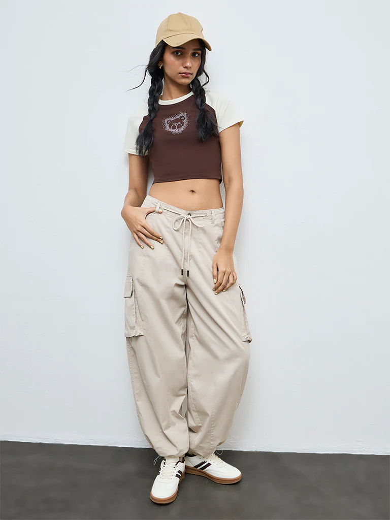 Nuon Brown Embellished Cotton-Blend T-Shirt - Image 2