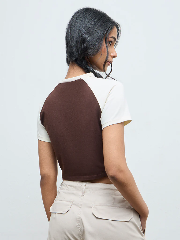 Nuon Brown Embellished Cotton-Blend T-Shirt - Image 4