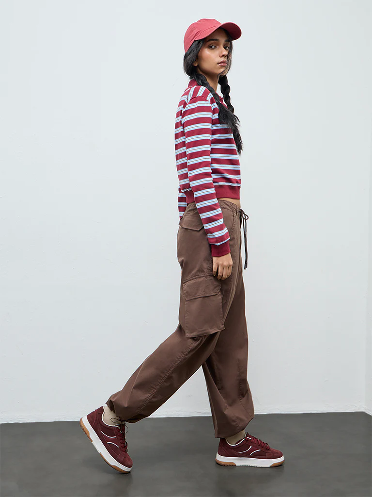 Nuon Brown High-Rise Cotton-Blend Cargo Pants
