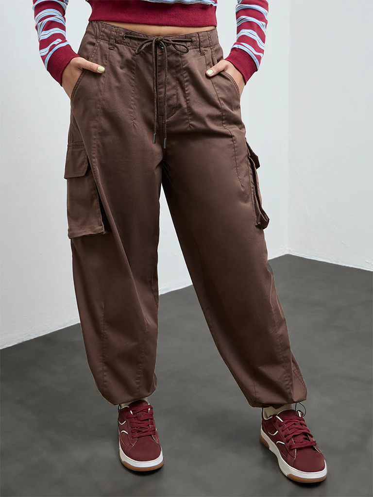 Nuon Brown High-Rise Cotton-Blend Cargo Pants - Image 2