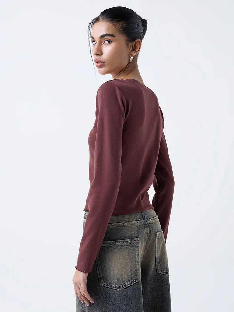 Nuon Brown Lace-Detail Top - Image 5