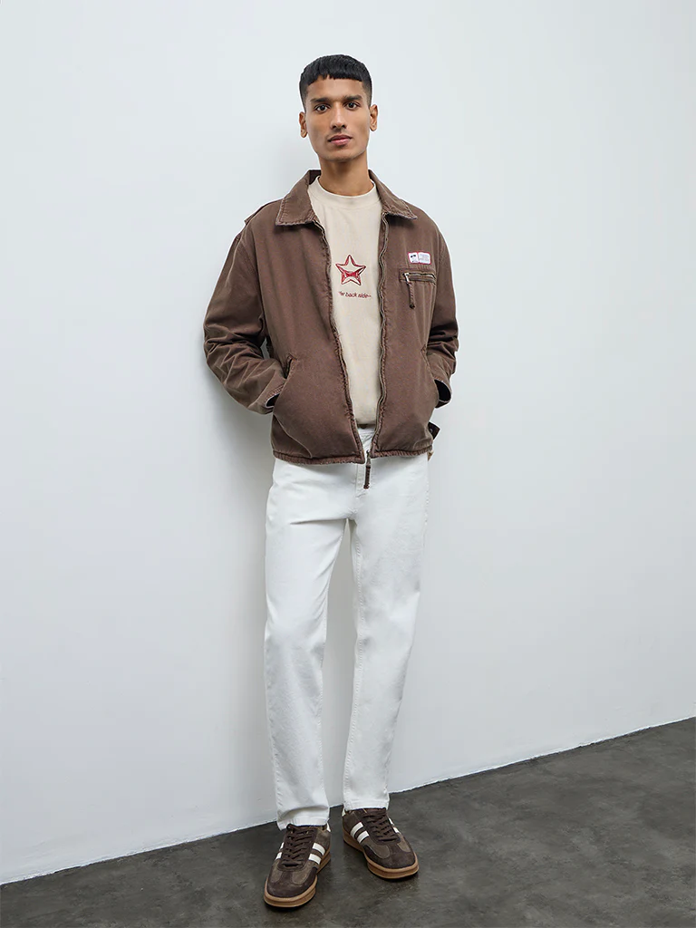 Nuon Brown Patch-Detail Relaxed-Fit Denim Jacket - Image 2