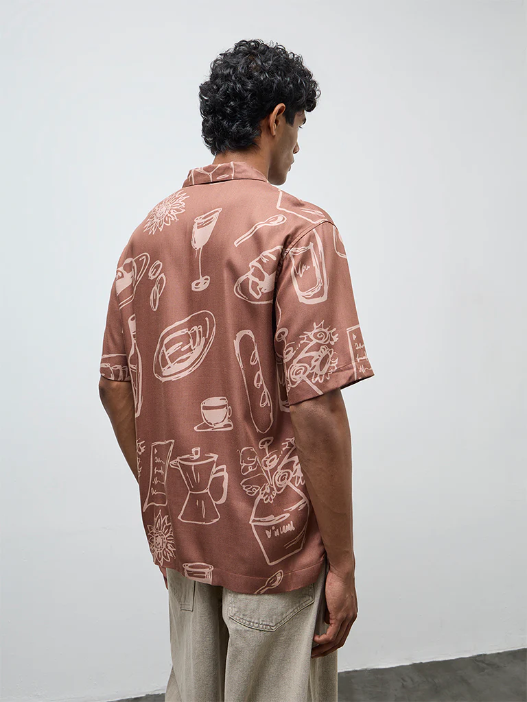Nuon Brown Printed Relaxed-Fit Shirt - Image 4