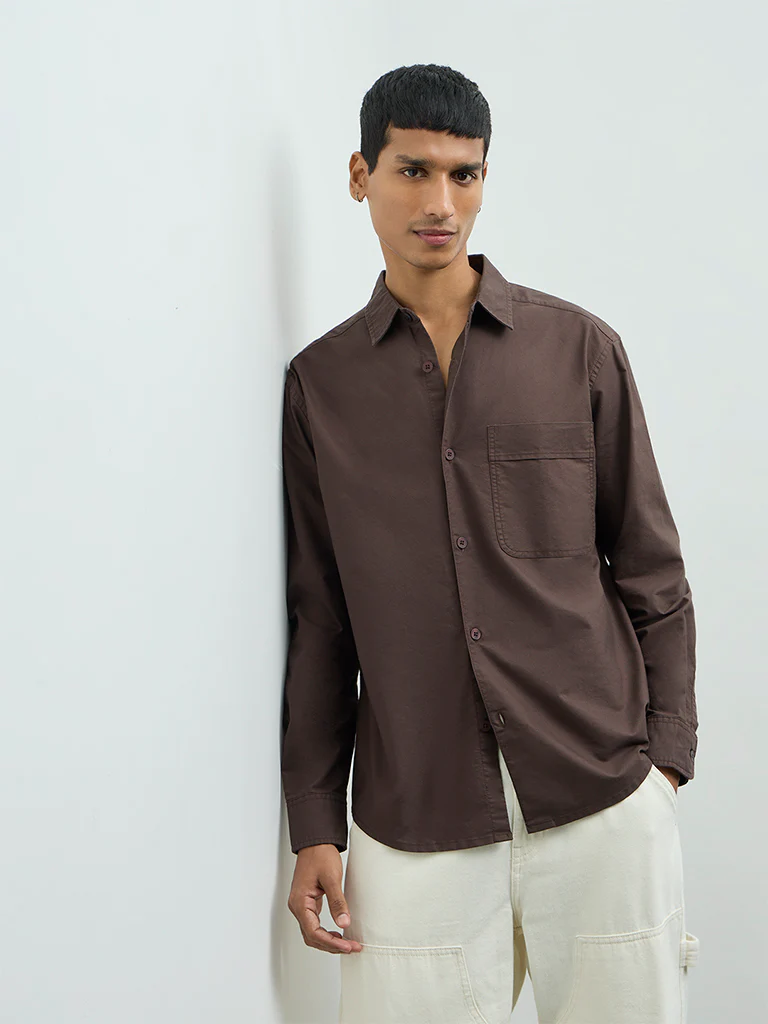 Nuon Brown Relaxed-Fit Cotton Shirt
