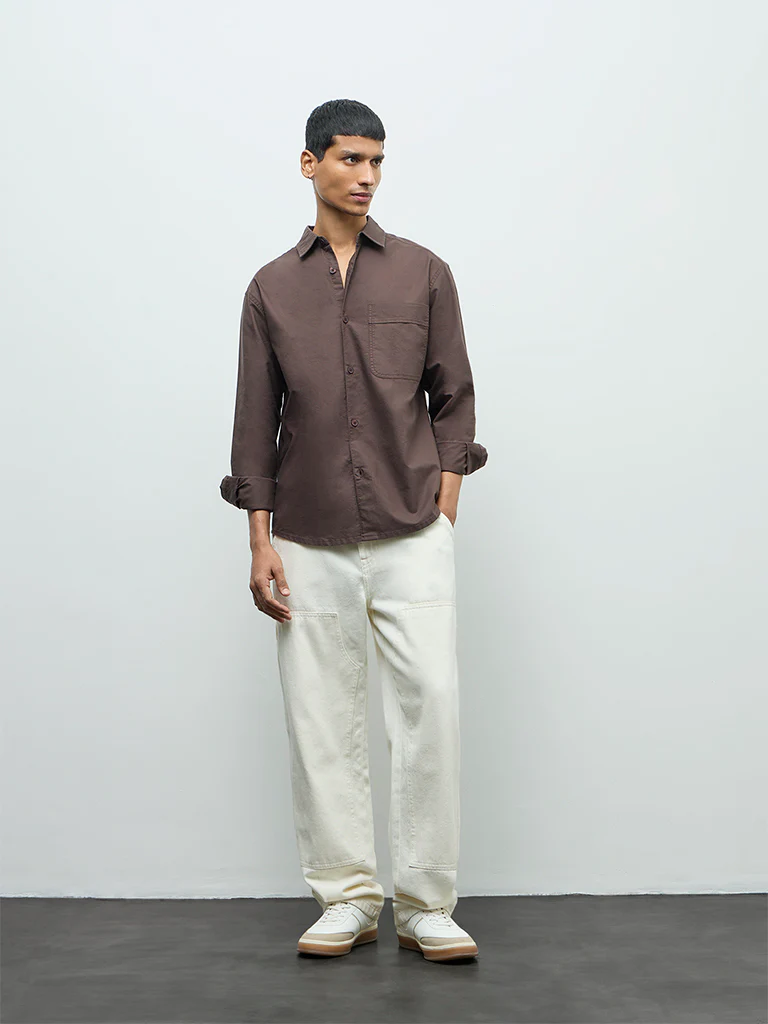 Nuon Brown Relaxed-Fit Cotton Shirt - Image 2