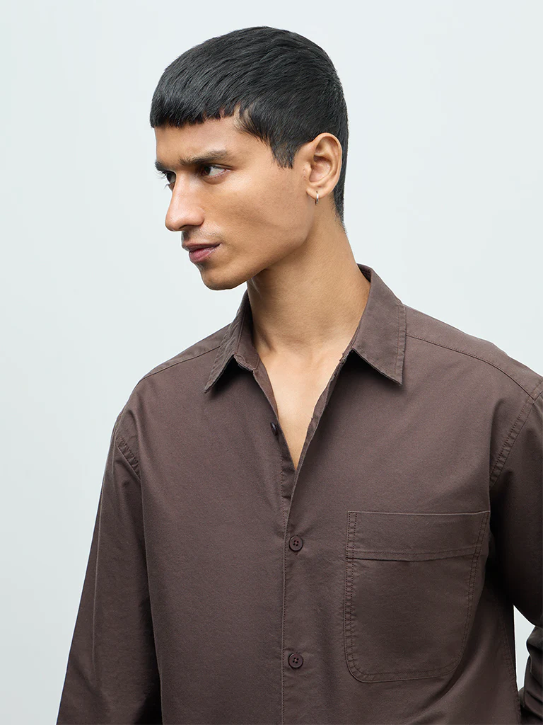 Nuon Brown Relaxed-Fit Cotton Shirt - Image 3