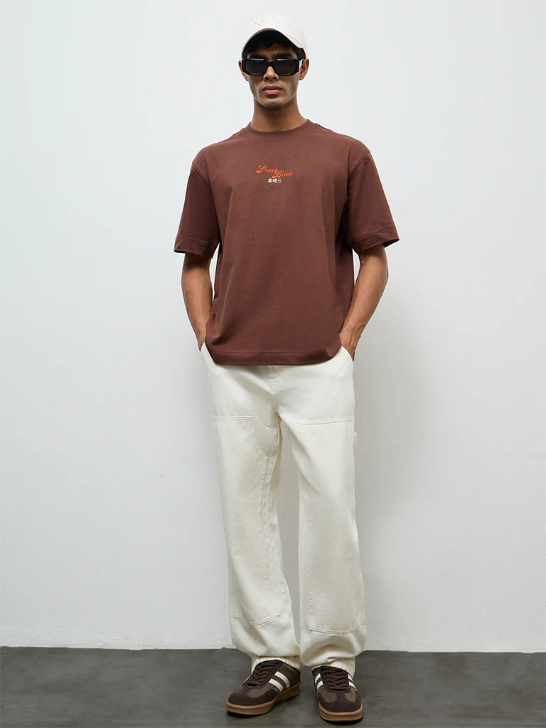 Nuon Brown Relaxed-Fit Cotton T-Shirt - Image 2