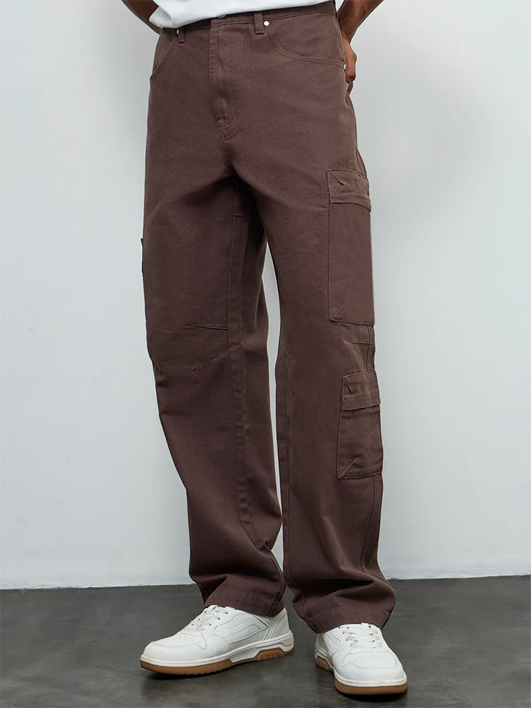 Nuon Brown Relaxed-Fit Mid-Rise Cargo Pants - Image 3