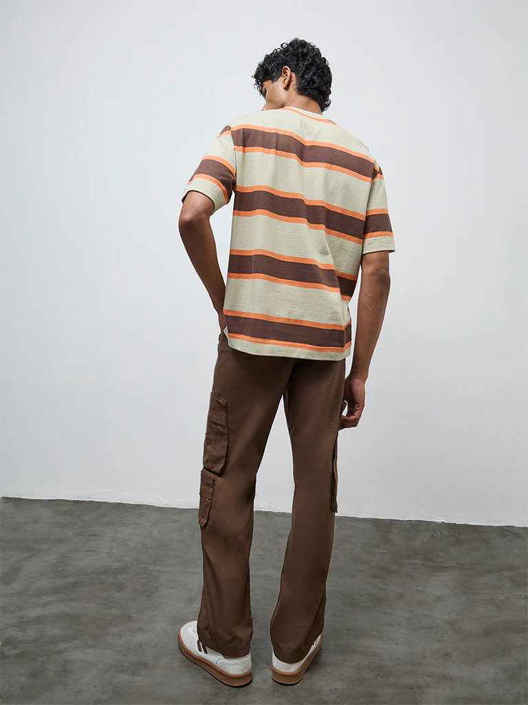 Nuon Brown Relaxed-Fit Mid-Rise Cotton Cargo Pants - Image 4