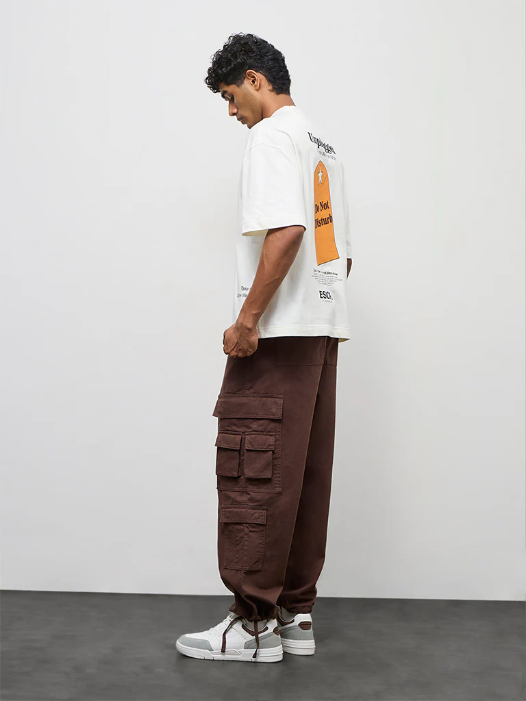 Nuon Brown Relaxed-Fit Mid-Rise Cotton Cargo Pants - Image 5