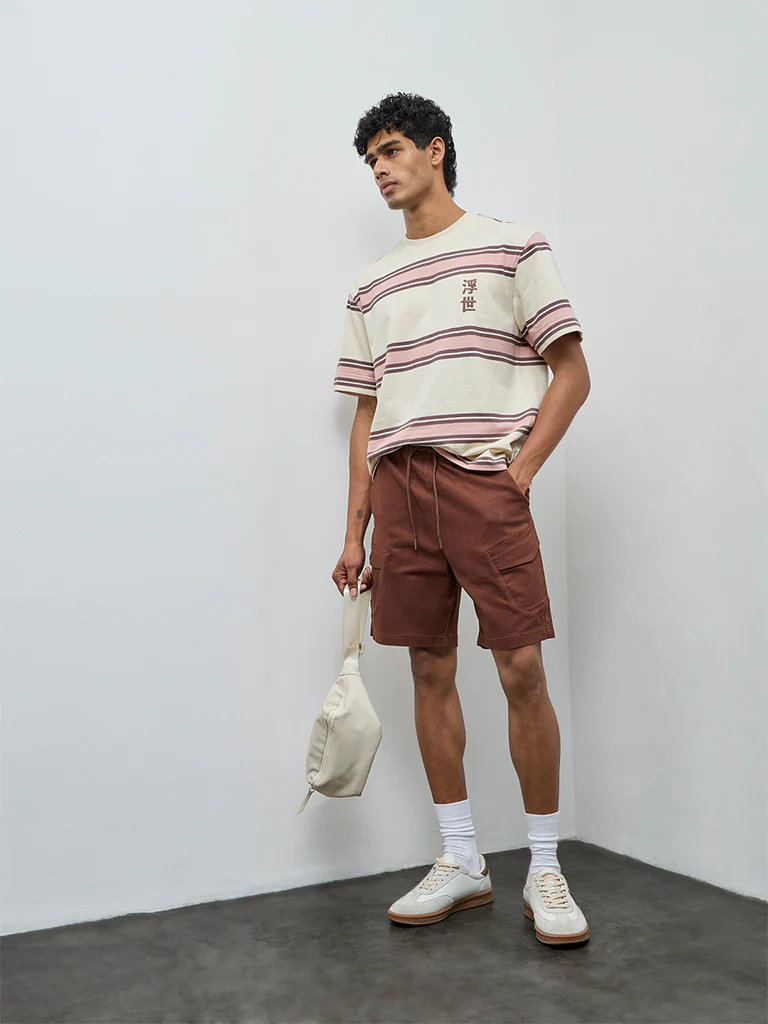 Nuon Brown Relaxed-Fit Mid-Rise Shorts