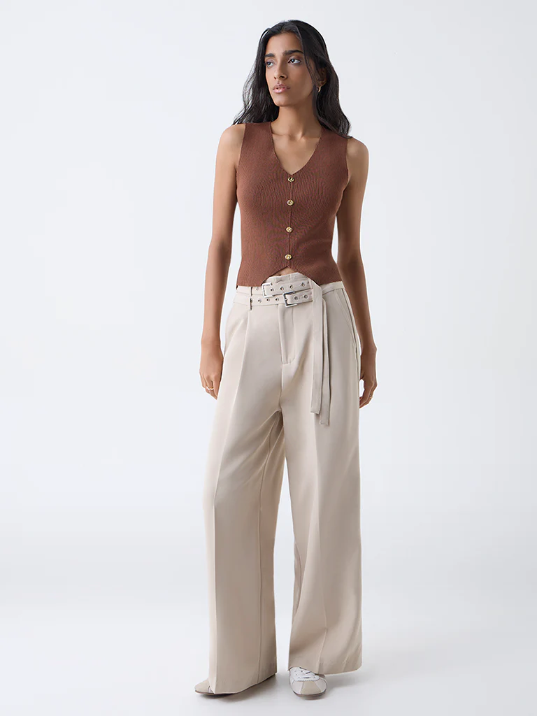 Nuon Brown Ribbed Top - Image 2