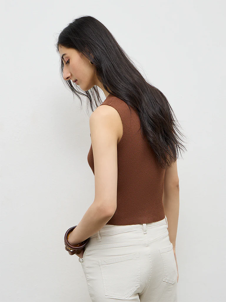 Nuon Brown Ribbed Top - Image 4