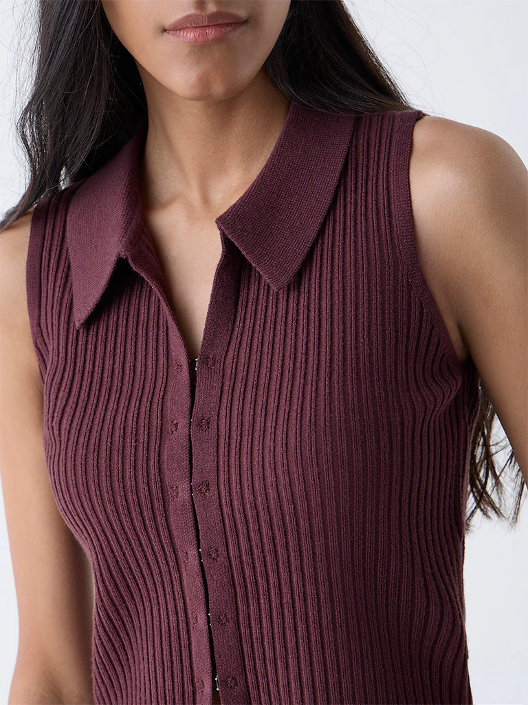 Nuon Brown Self-Striped Top - Image 4