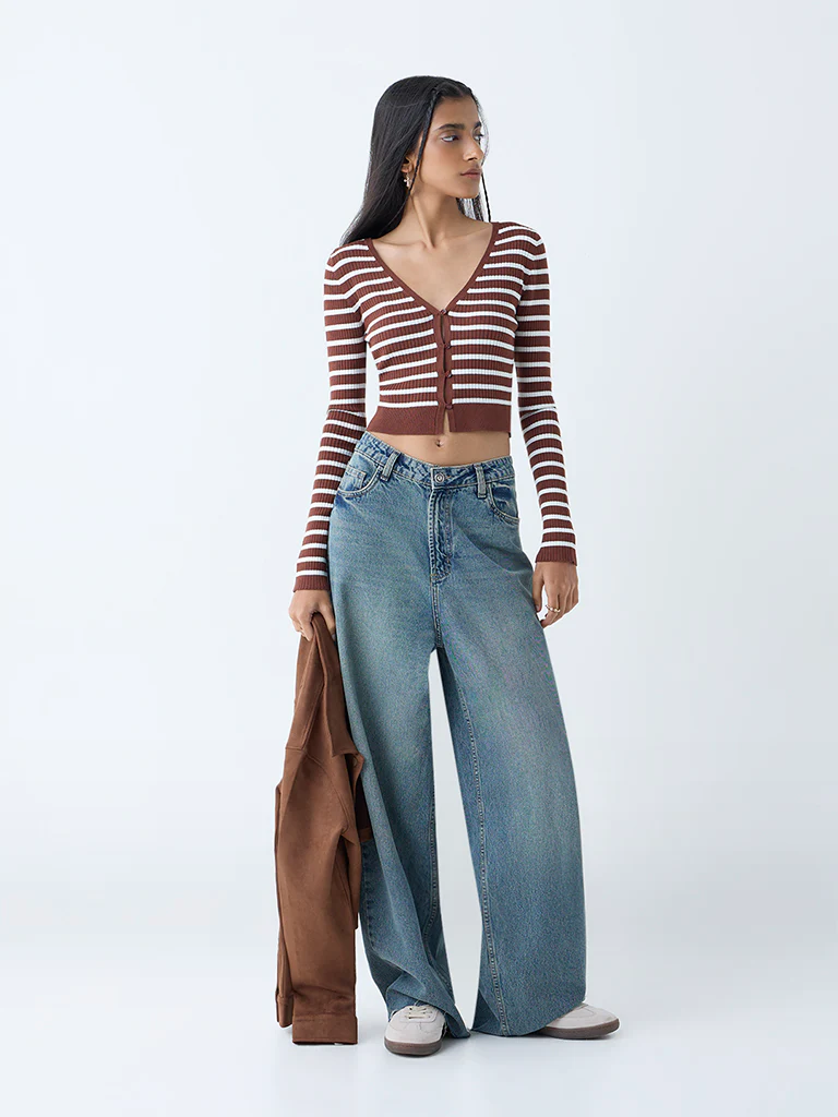Nuon Brown Stripe Printed Top - Image 2