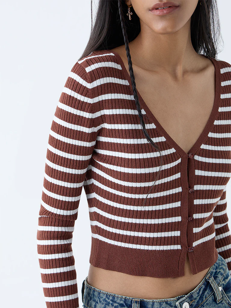 Nuon Brown Stripe Printed Top - Image 3