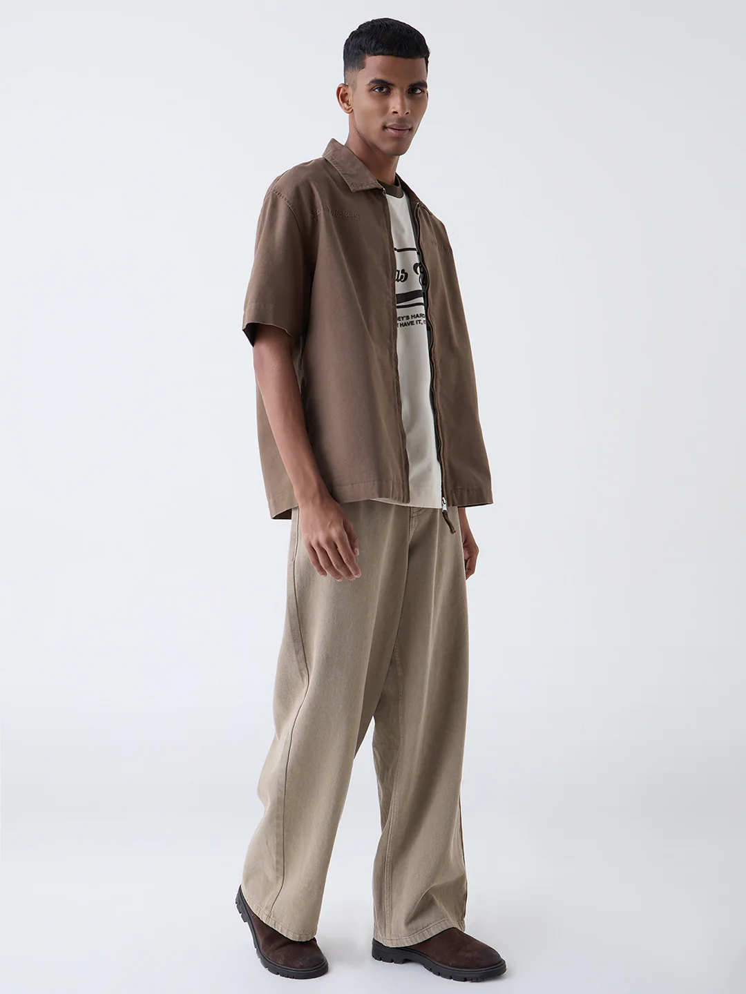 Nuon Brown Text Design Relaxed-Fit Cotton Jacket - Image 2