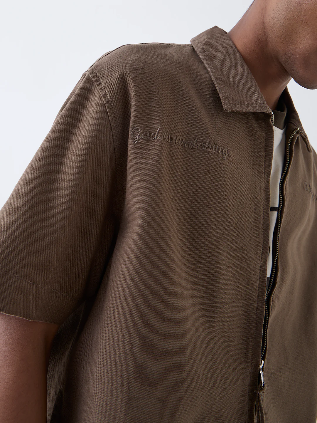 Nuon Brown Text Design Relaxed-Fit Cotton Jacket - Image 3