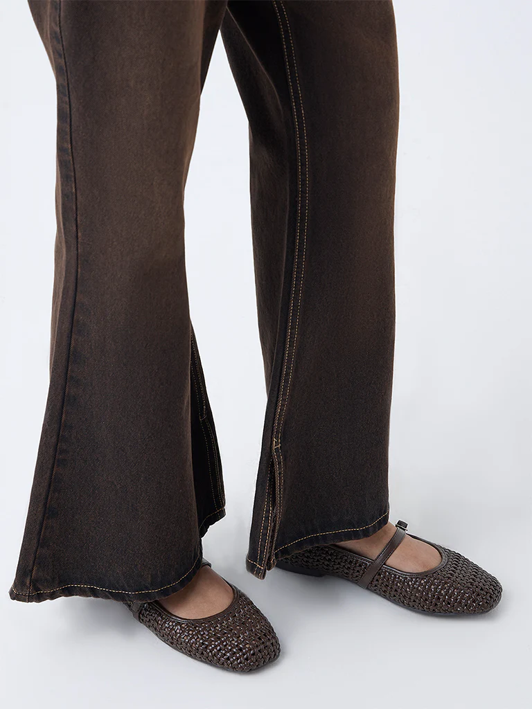 Nuon Brown Washed High-Rise Bootcut Jeans - Image 3