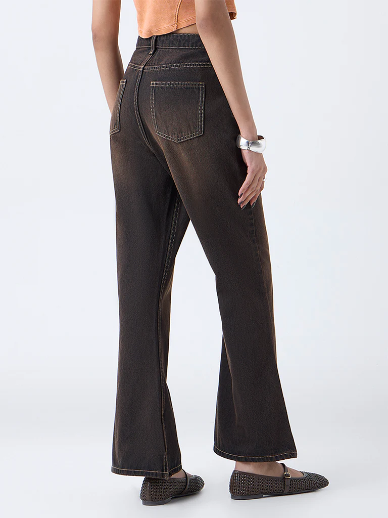 Nuon Brown Washed High-Rise Bootcut Jeans - Image 4