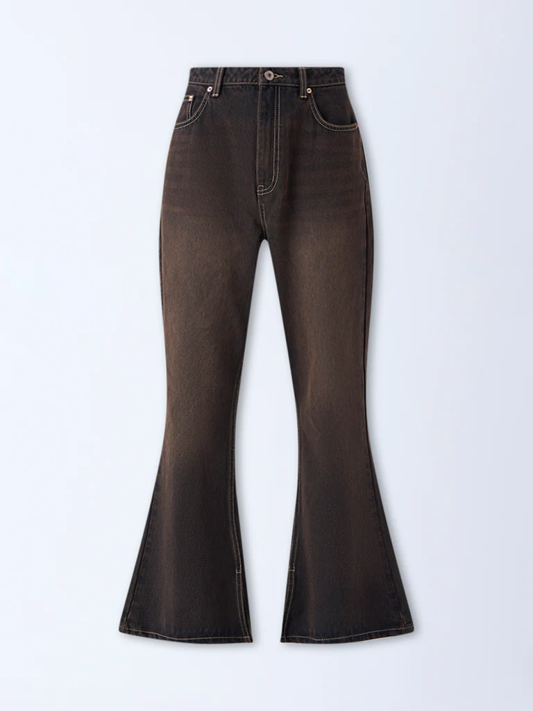 Nuon Brown Washed High-Rise Bootcut Jeans - Image 5