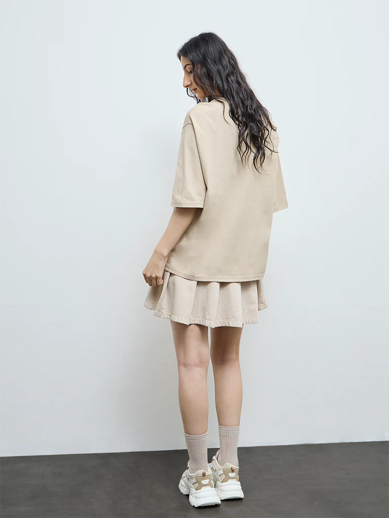 Nuon Beige Graphic Cotton T-Shirt - Image 4