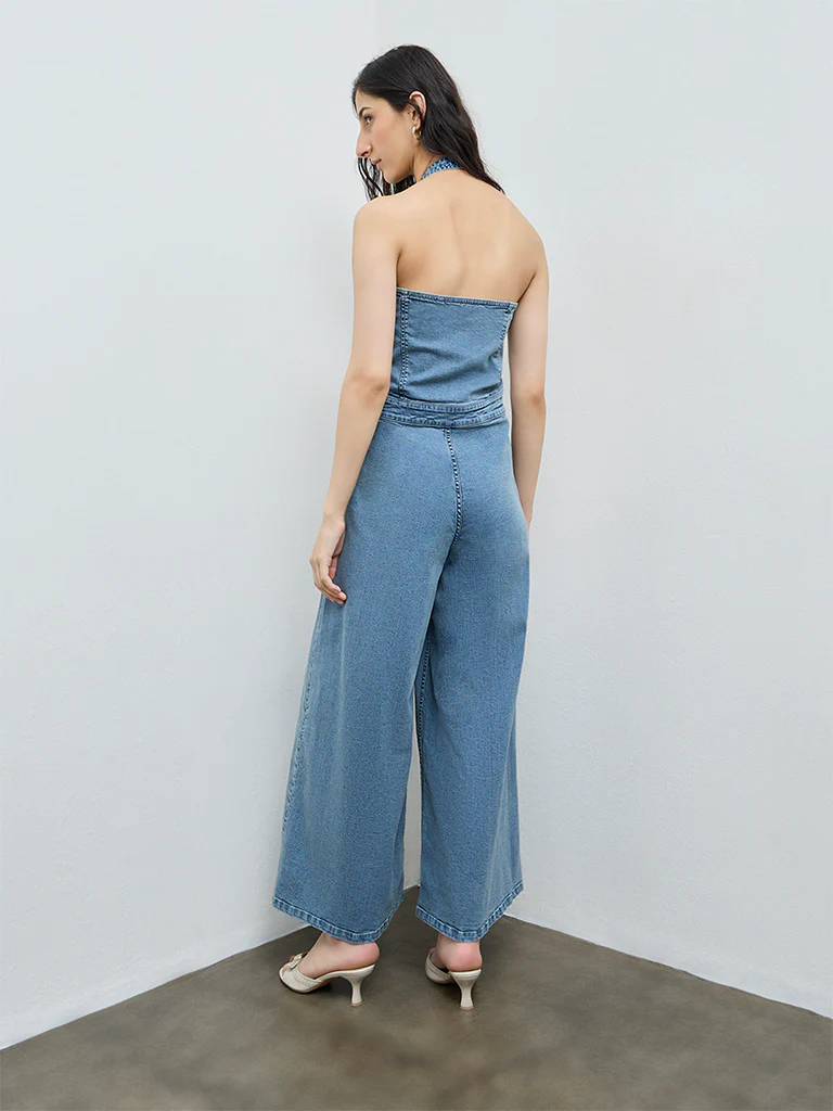 Nuon Blue Halter-Neck Denim Jumpsuit - Image 4