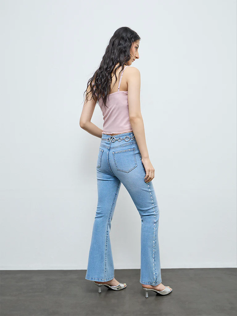 Nuon Blue Heart-Studded High-Rise Jeans - Image 4