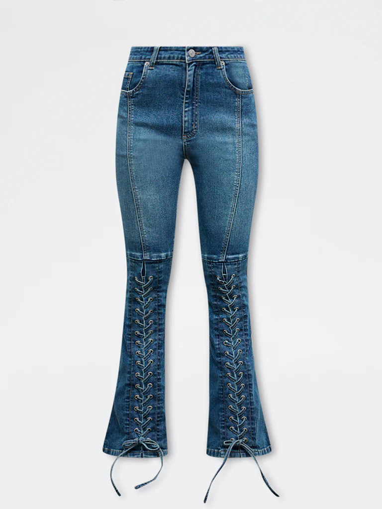 Nuon Dark Blue Criss-Cross High-Rise Jeans - Image 5