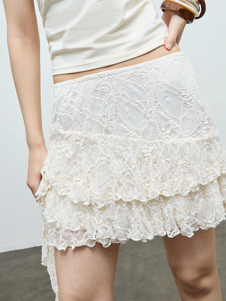 Nuon Off-White Lace High-Rise Ruffled Skirt - Image 3