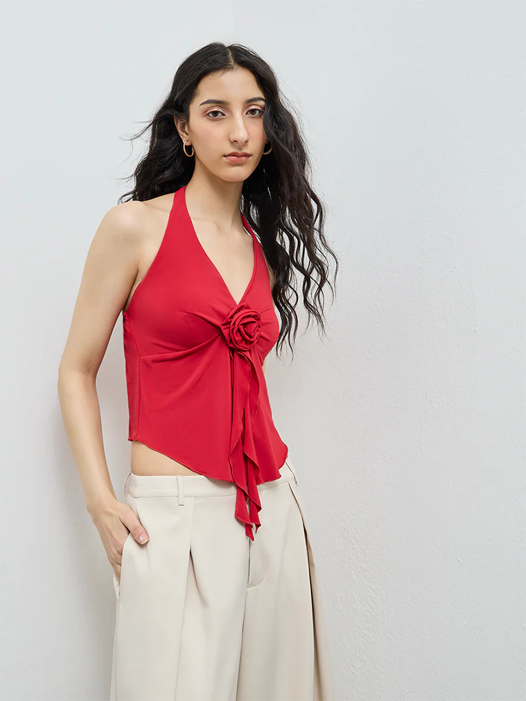 Nuon Red Floral Applique Top - Image 2